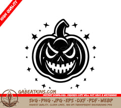 Minimalist  Evil Pumpkin SVG with Stars - Halloween Design SVG