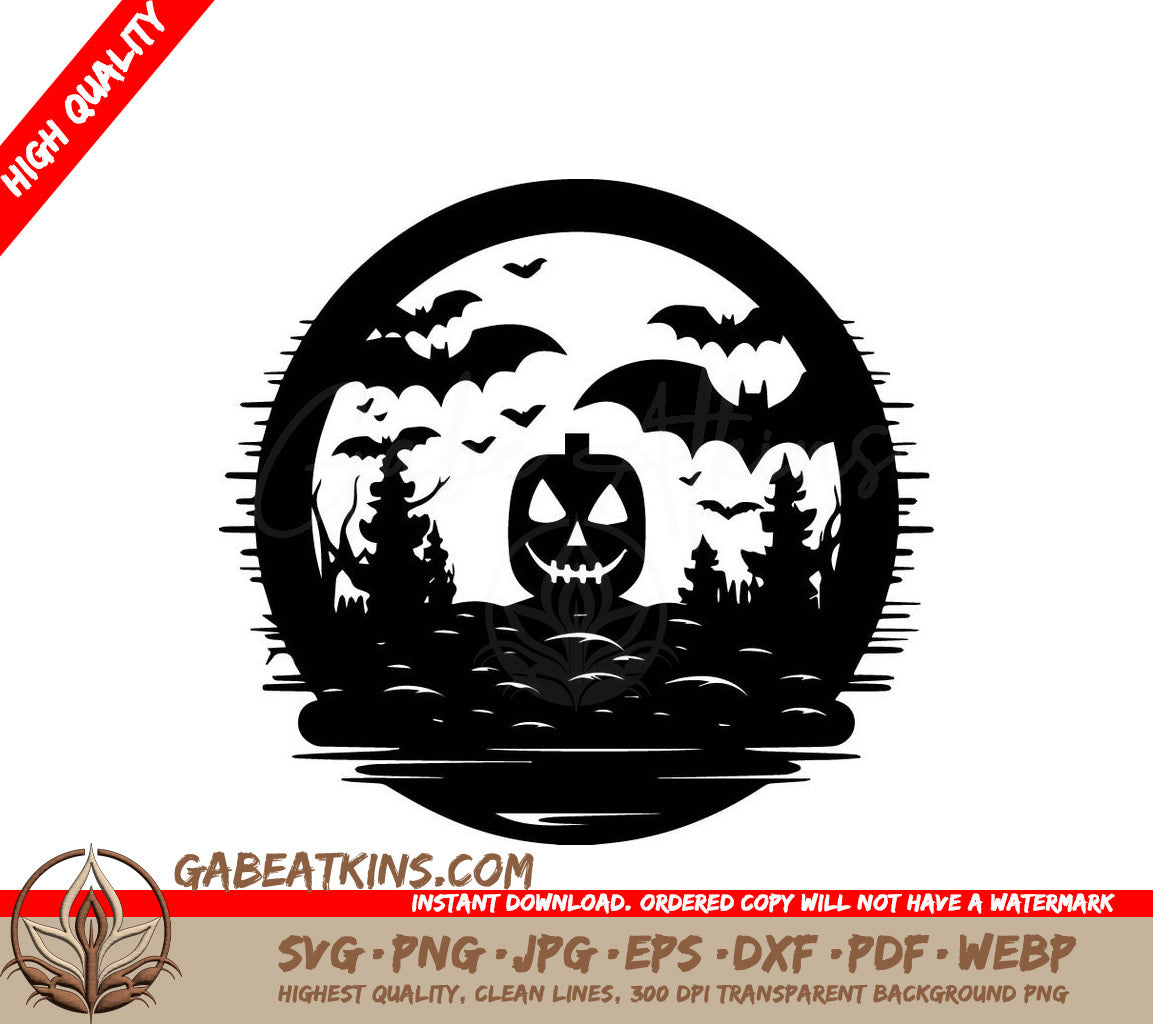  Halloween Pumpkin & Bats SVG - Minimalist Design SVG