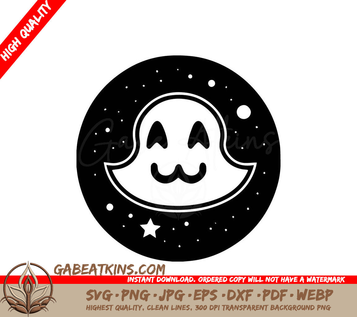 Minimalist Halloween Ghost with Star SVG SVG