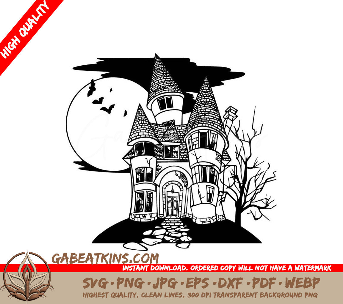 Haunted House Bats SVG -  Halloween Illustration SVG