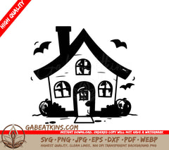 Haunted House Halloween SVG -  Drawing with Bats & Pumpkins SVG