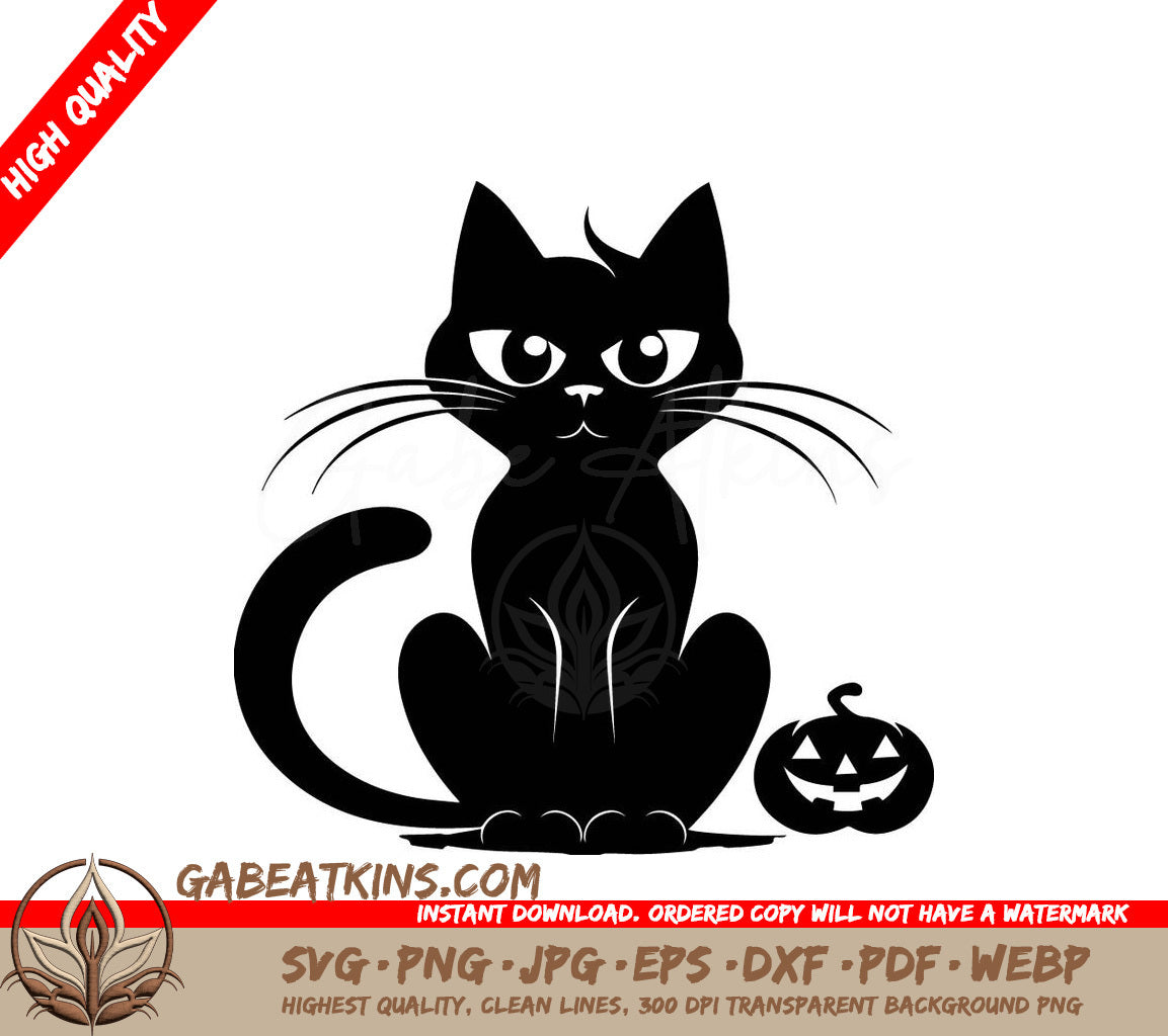 Halloween Black Cat & Pumpkin SVG - Dark Vector Illustration SVG