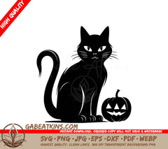 Halloween Black Cat & Smiling Pumpkin SVG - Dark Vector Clipart SVG