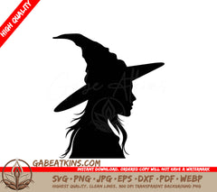 Witch Silhouette SVG Halloween Design with Hat & Bat SVG