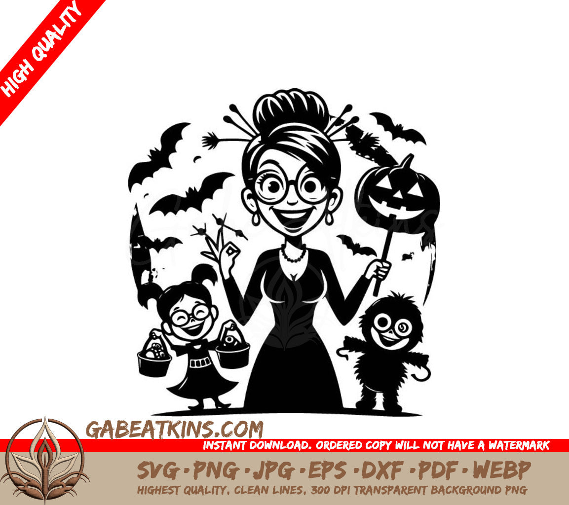 Funny Halloween Mom Cartoon SVG -  Silhouette Design SVG