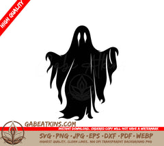 Halloween Ghost Silhouette SVG - Black Design with White Background SVG