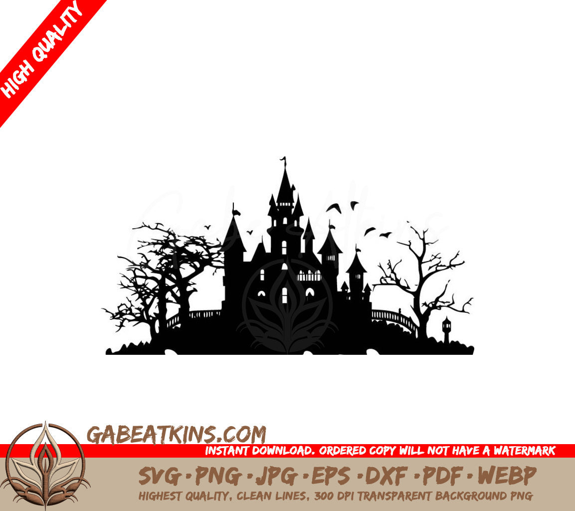 Haunted Castle Silhouette SVG Spooky Halloween Vector Illustration SVG