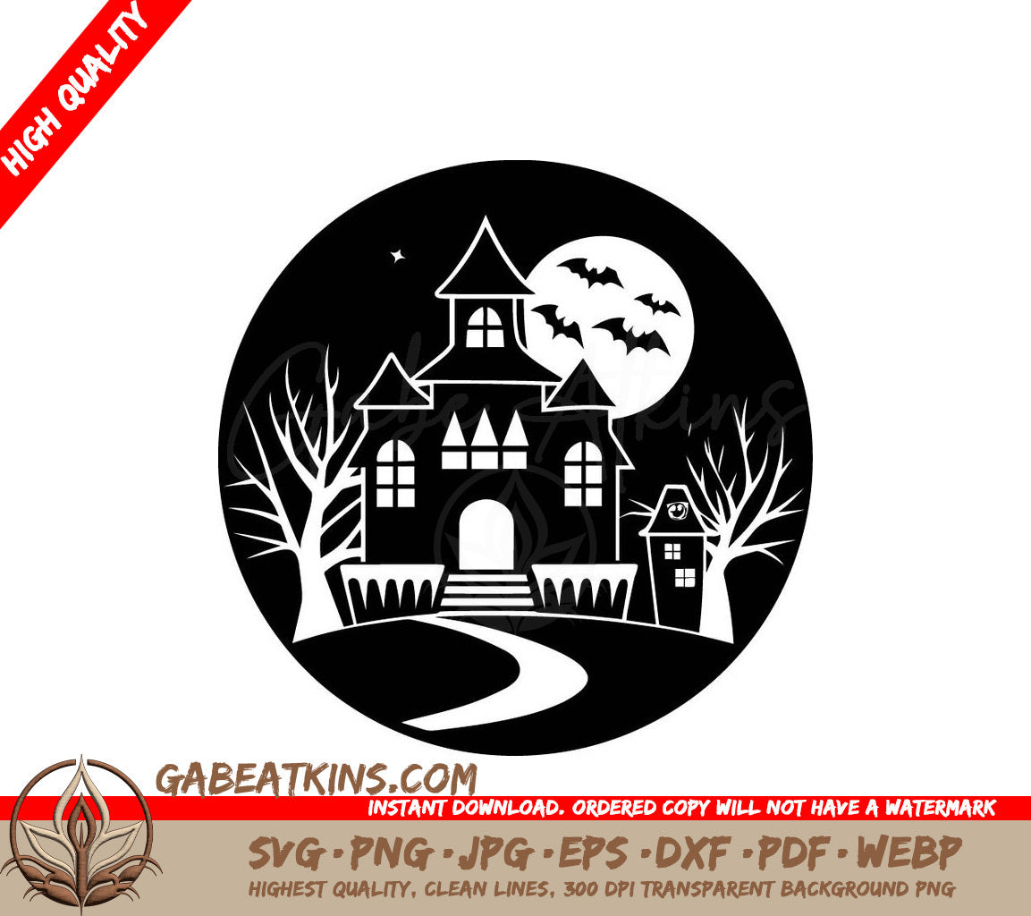 Haunted House Silhouette SVG -  Halloween Vector SVG