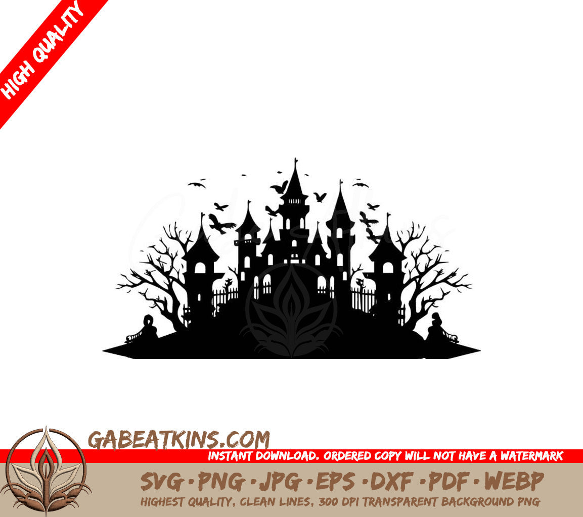 Haunted Castle Silhouette SVG - Halloween Witch House Vector SVG