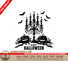 A Black And White Halloween Poster With Pumpkins And Candles SVG - Halloween Candlelight SVG