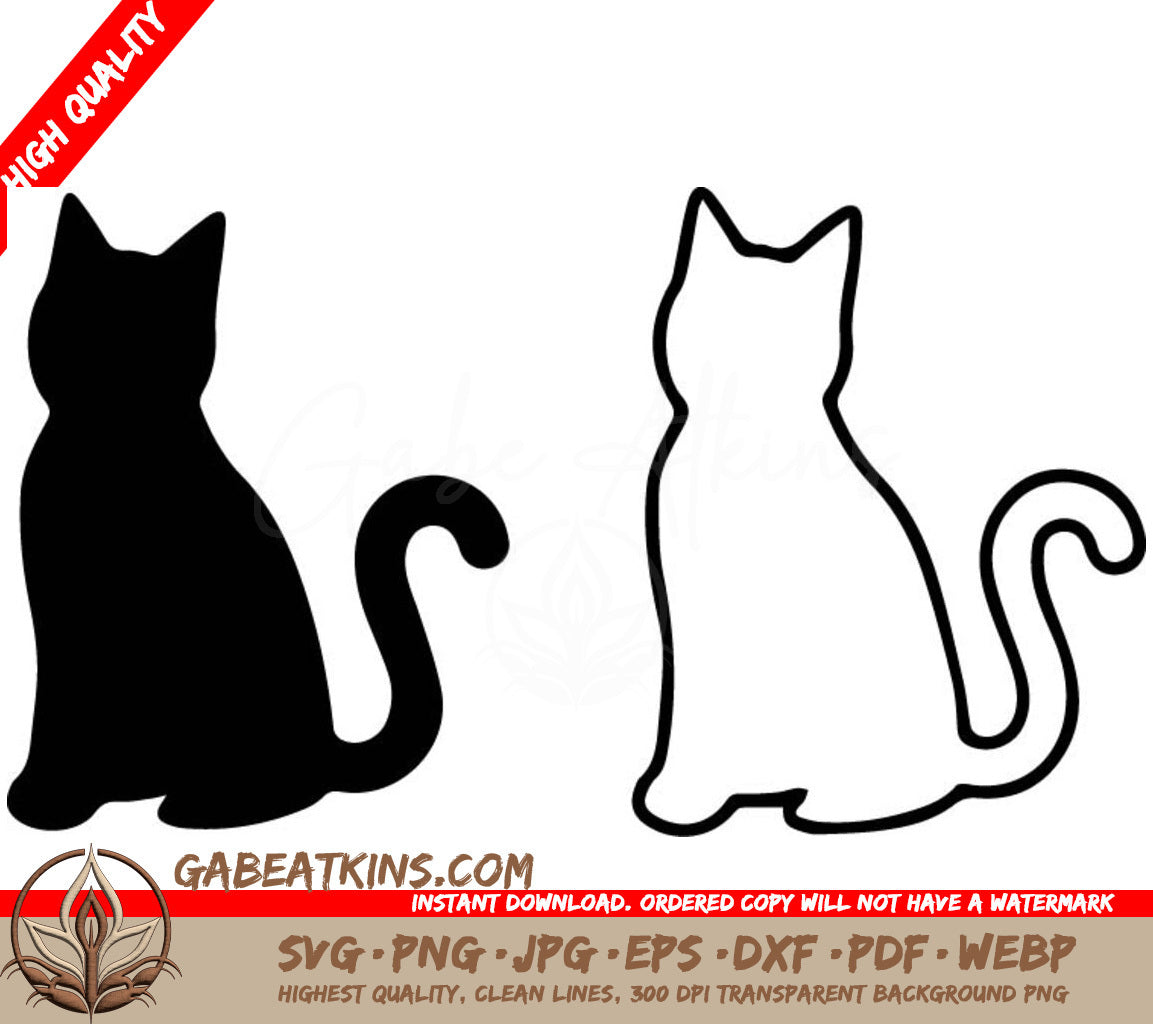 A Black And White Silhouette Of A Cat On A White Background SVG - Halloween Cat SVG SVG