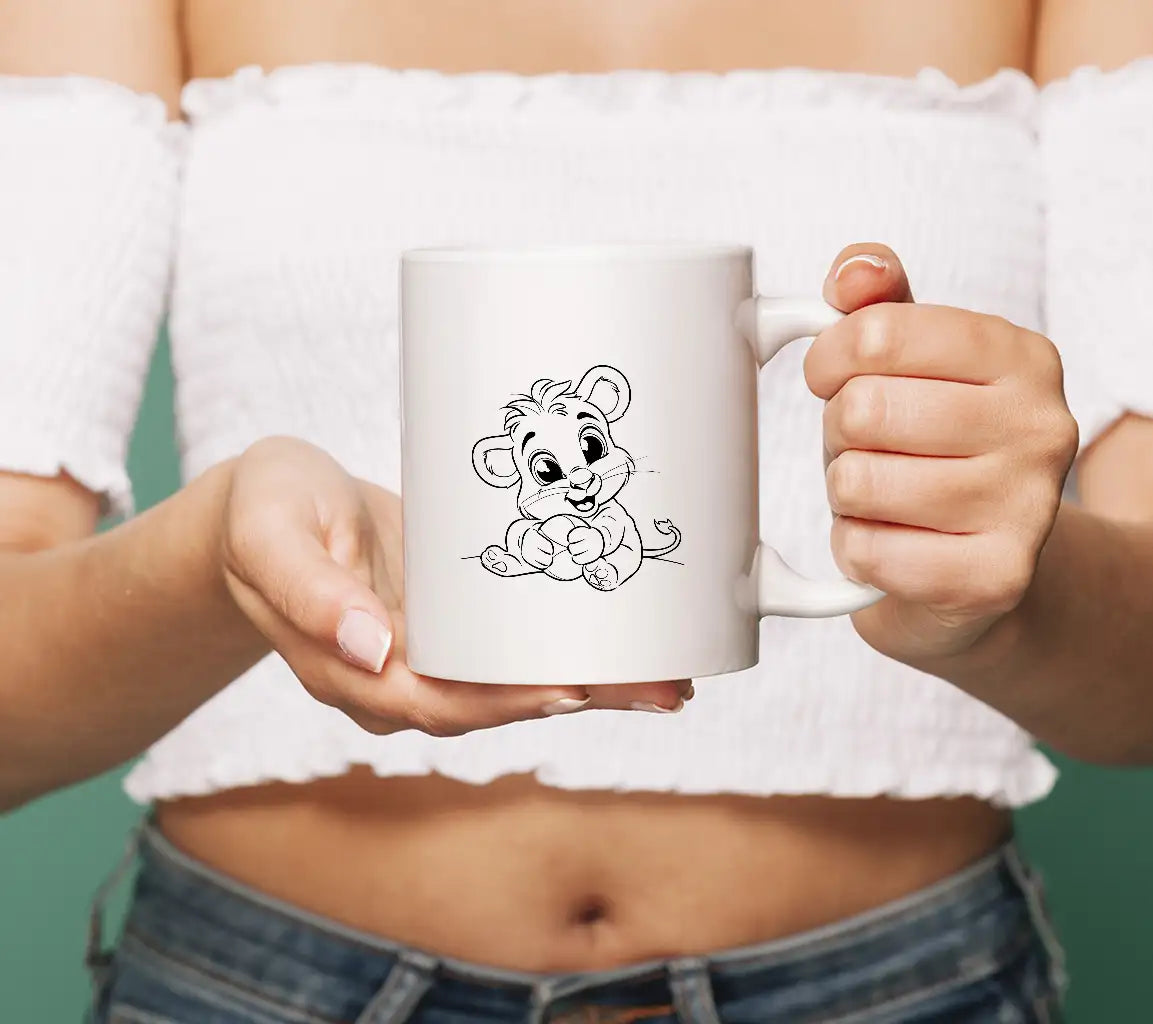 Kawaii Baby Lion Coloring Page SVG -  Hand Drawn Illustration SVG