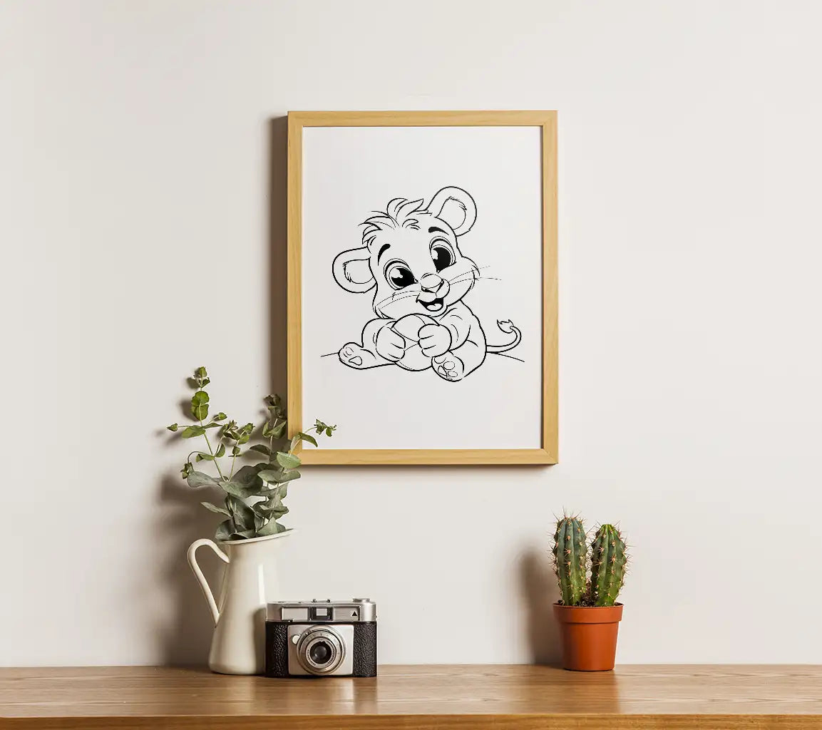 Kawaii Baby Lion Coloring Page SVG -  Hand Drawn Illustration SVG