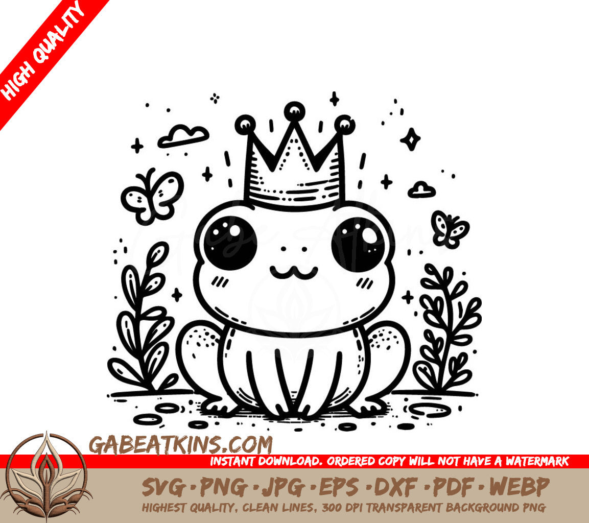  Crowned Frog SVG - Hand Drawn Outline Illustration SVG