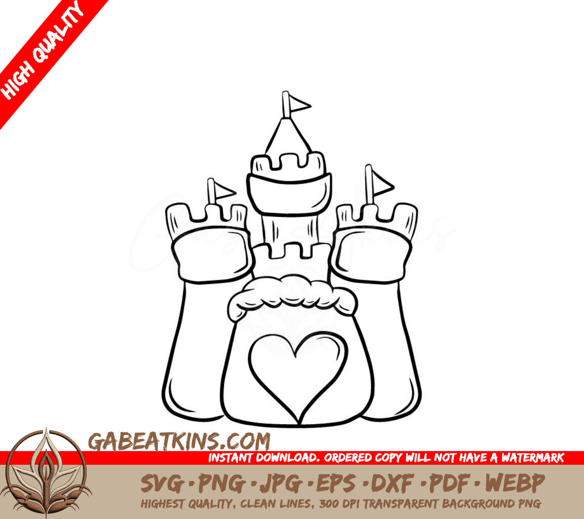 Hand Drawn  Sandcastle with Heart SVG Clip Art SVG