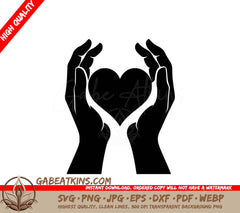 A Black And White Silhouette Of Two Hands Holding A Heart SVG - Hand Holding Love SVG