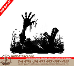 A Black And White Drawing Of A Zombie Hand Coming Out Of The Ground