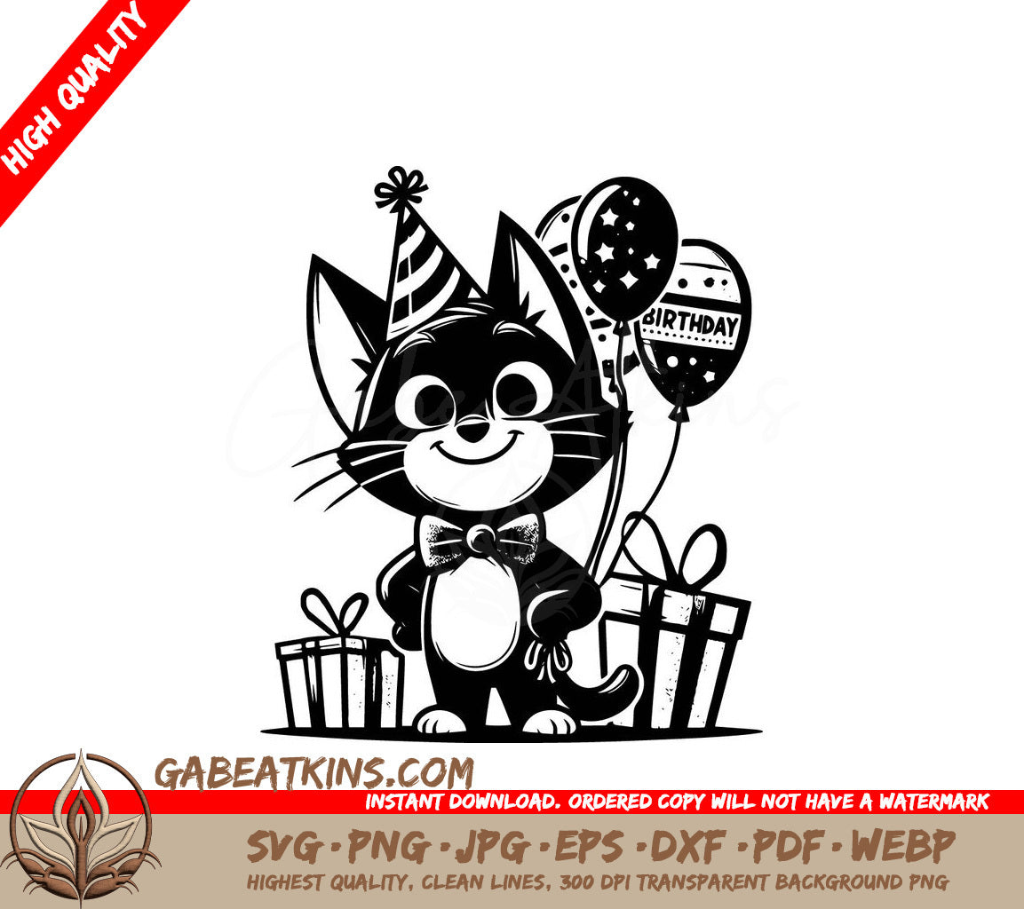  A Cat Wearing A Birthday Hat SVG - Happy Birthday Cat SVG