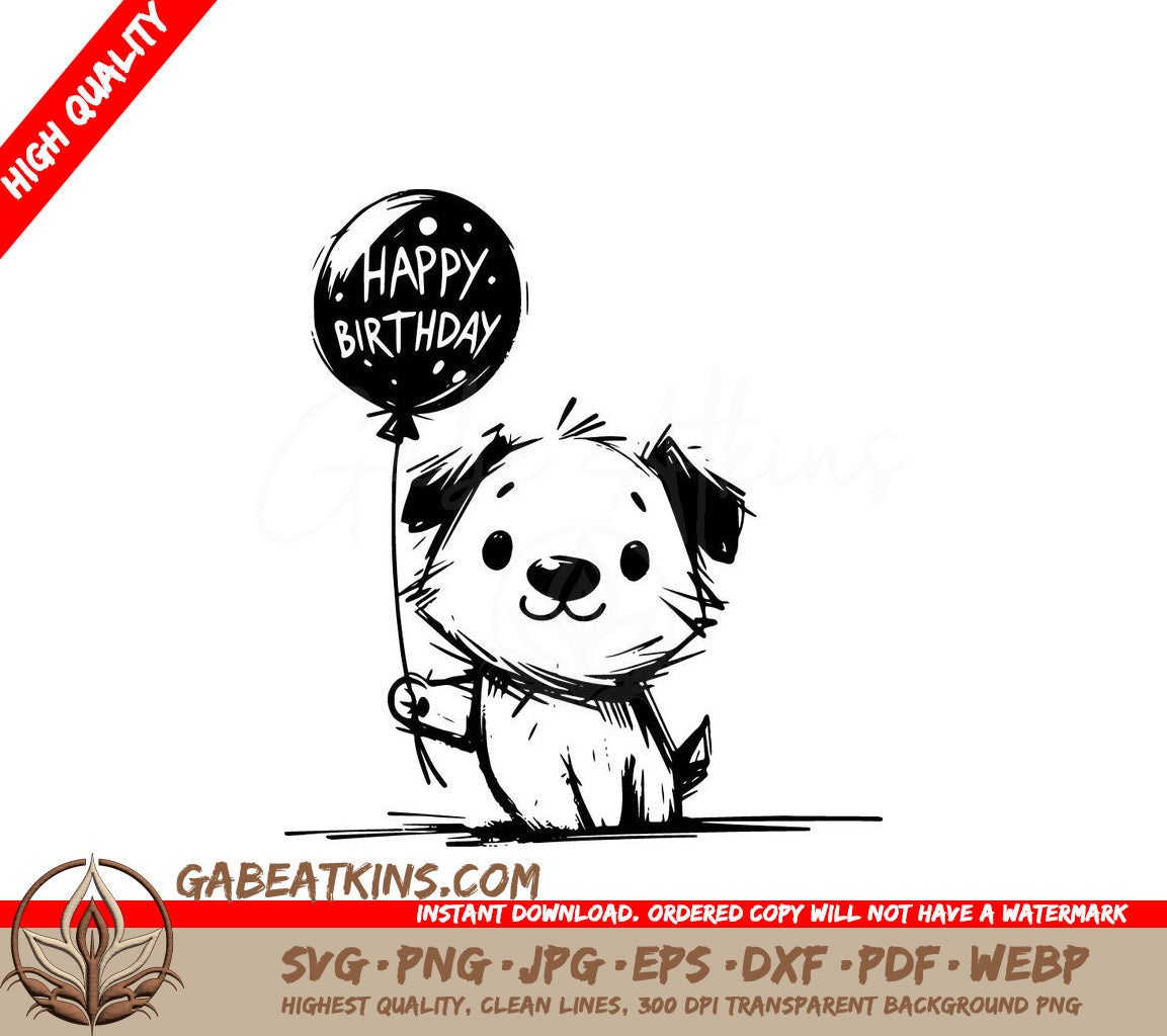  A Dog Holding A Balloon That Says Happy Birthday SVG - Happy Birthday Pup SVG