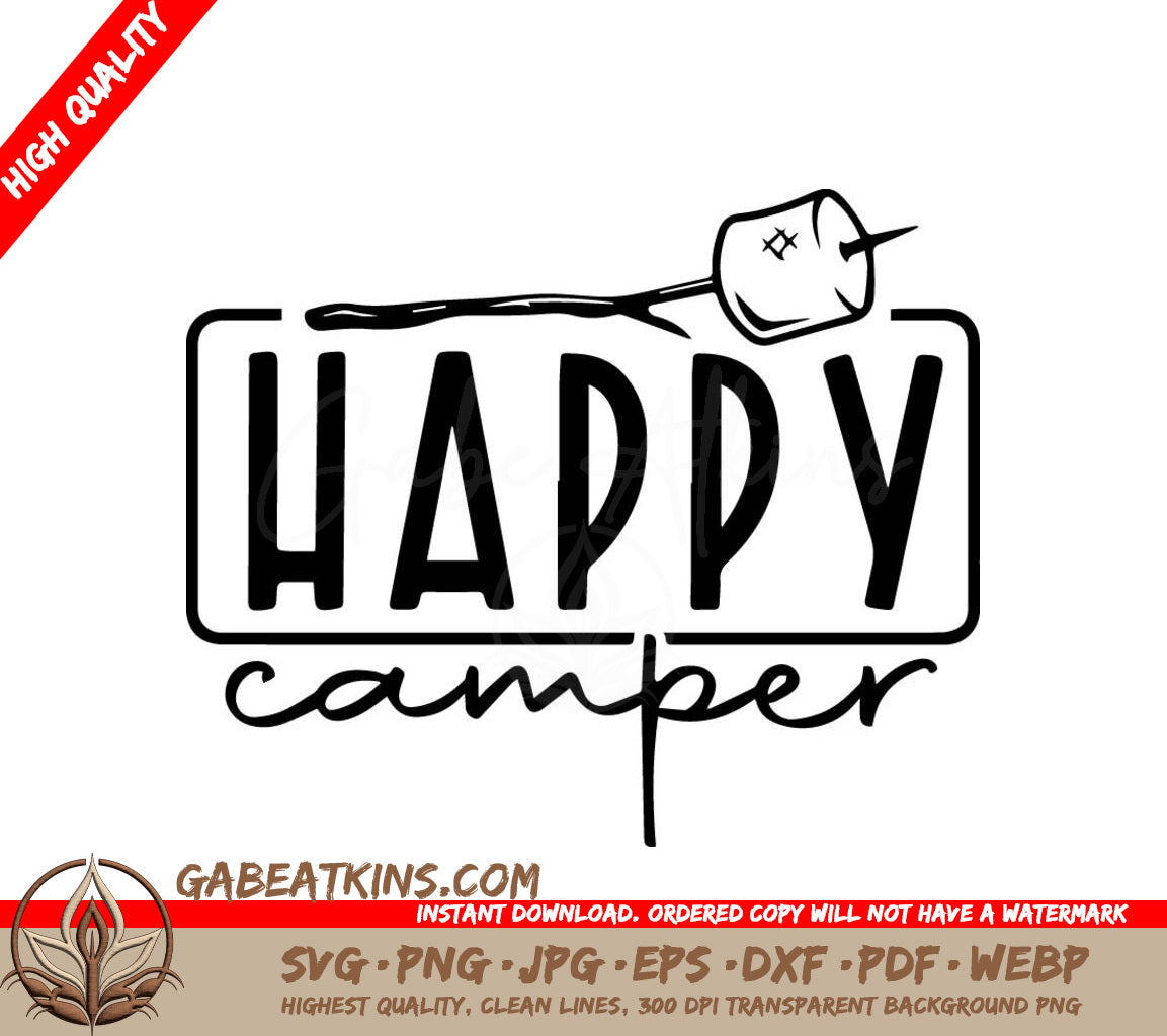 A Black And White Logo That Says Happy Camper SVG - Happy Camper SVG SVG