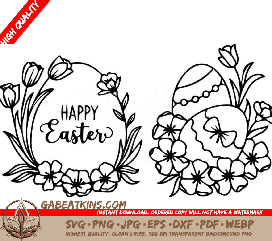  A Happy Easter Card With Flowers And Eggs . SVG - Happy Easter Flower SVG SVG