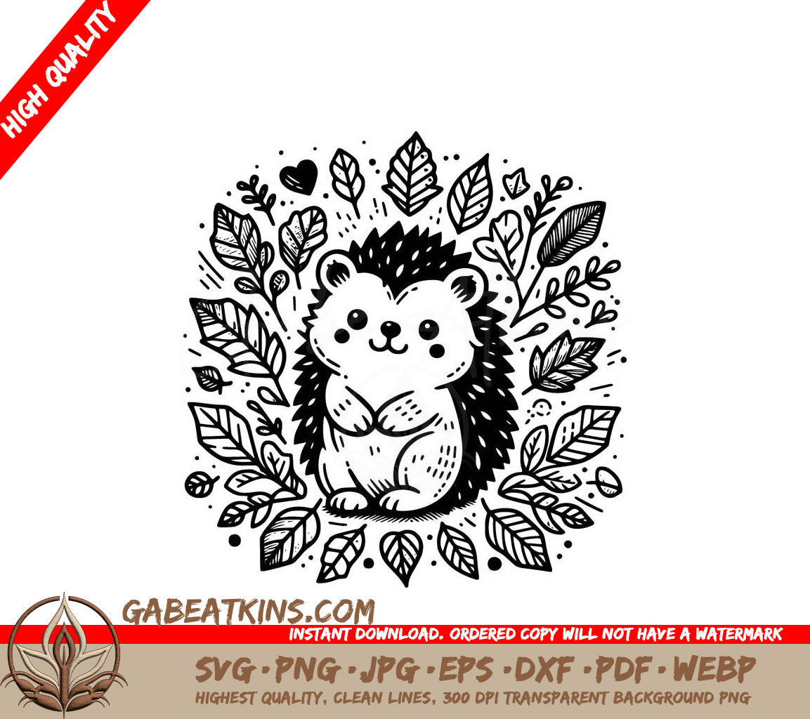  A Hedgehog Surrounded By Leaves SVG - Happy Hedgehog Garden SVG