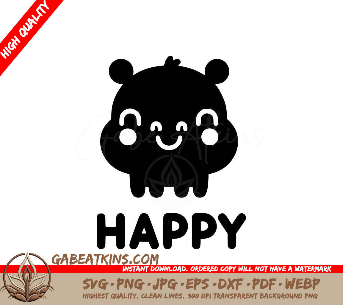 A Silhouette Of A Hippo With The Word Happy Below It SVG - Happy Hippo SVG