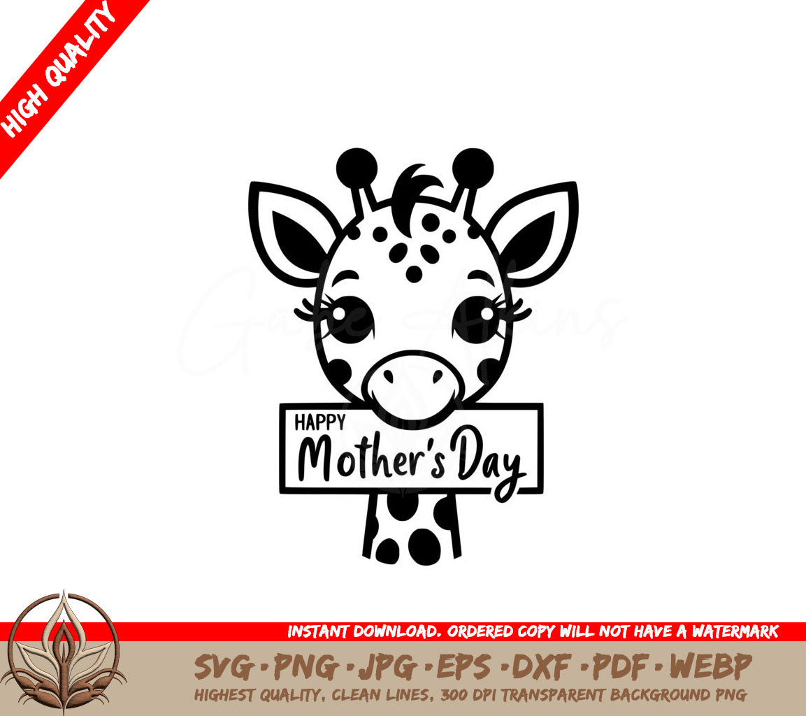 Happy Mothers Day Giraffe SVG - Digital Product in Multiple Formats