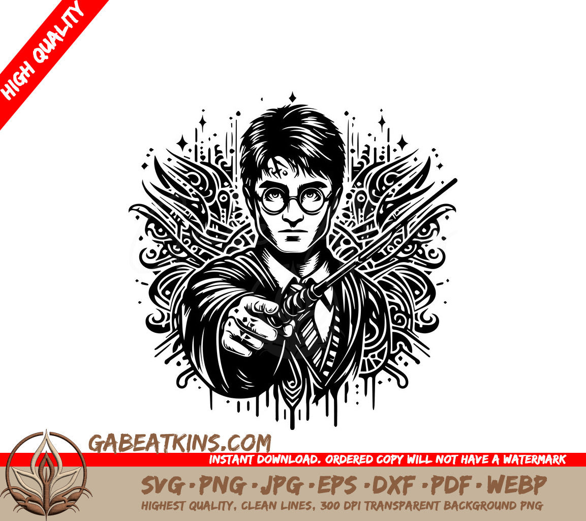 Harry Potter Holding Wand SVG -  Drawing SVG