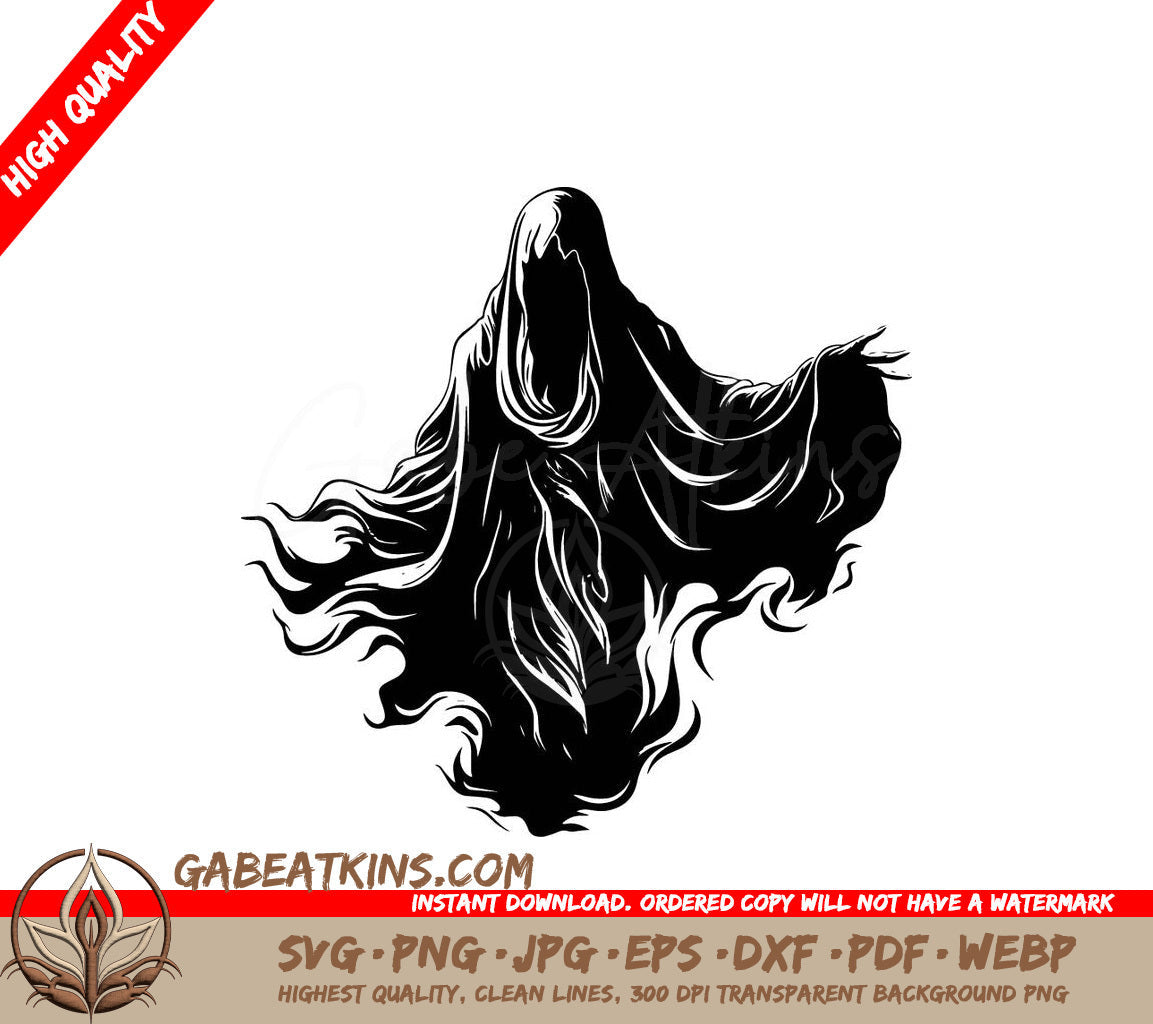 A Black And White Drawing Of A Ghost With Long Hair