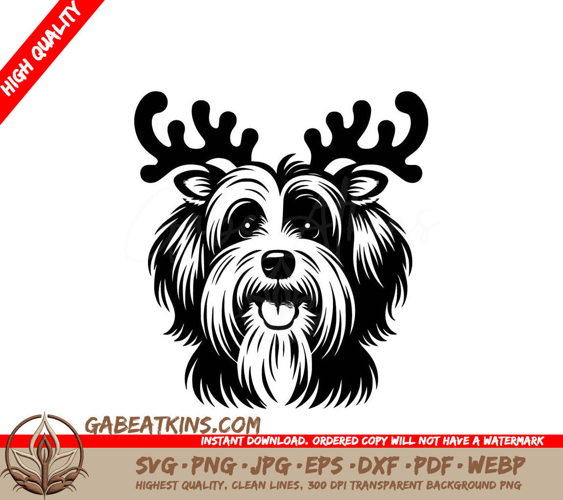  A Dog Wearing Reindeer Antlers SVG - Havanese Antlers SVG