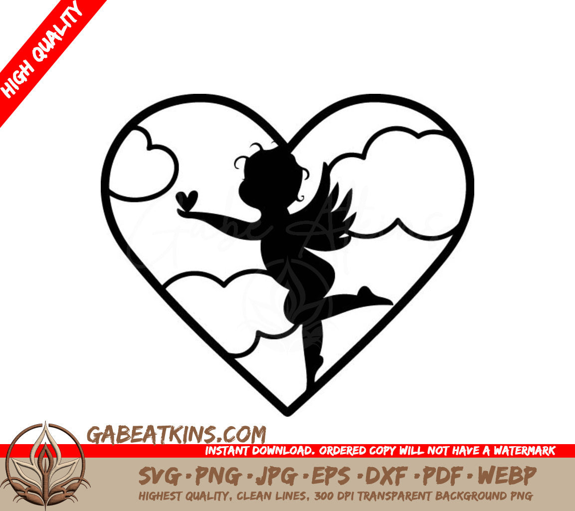 Valentines Day Cupid Heart SVG - Silhouette Design SVG