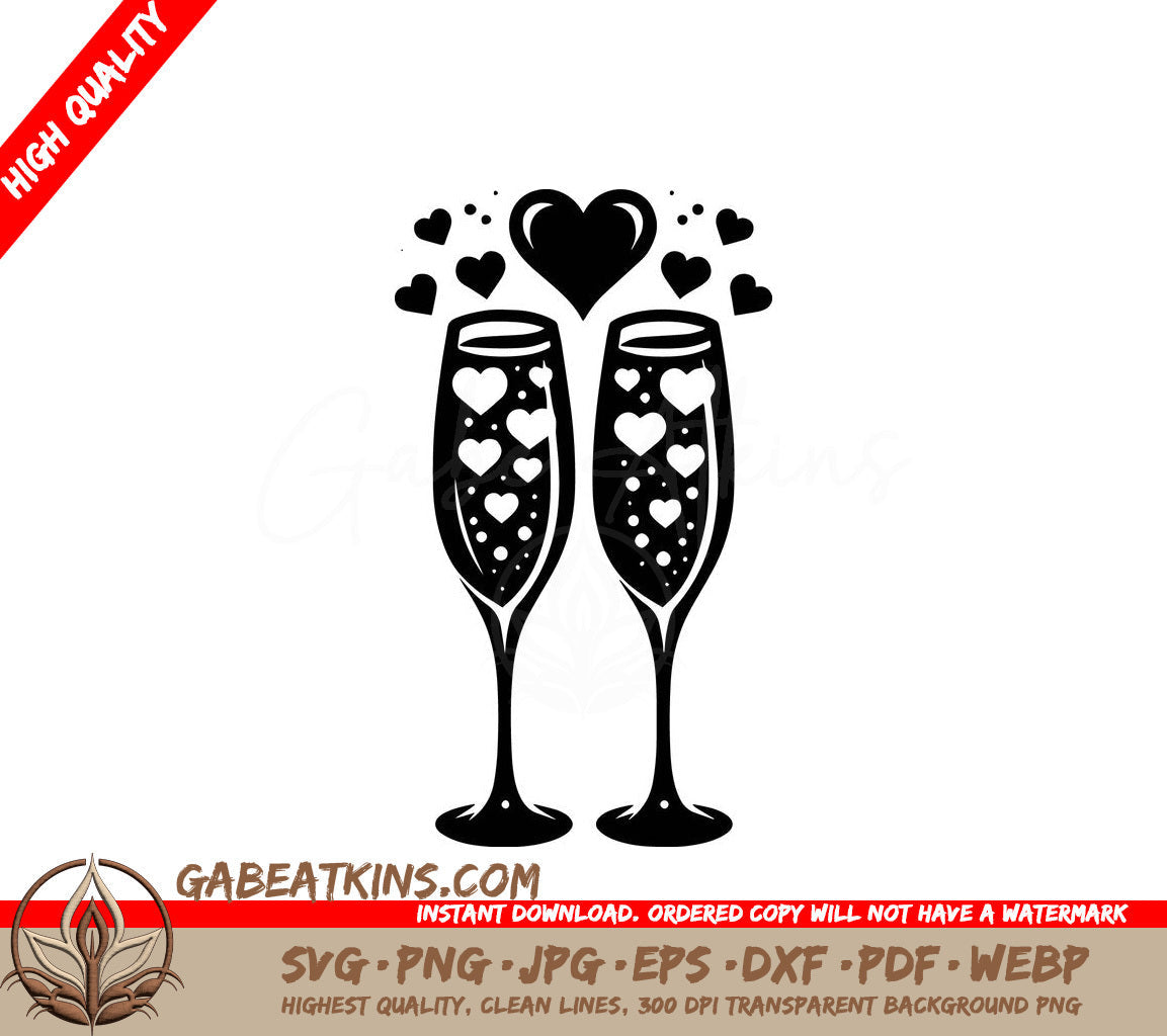 A Couple Of Wine Glasses With Hearts On Them SVG - Heart Bubbles Cheers SVG