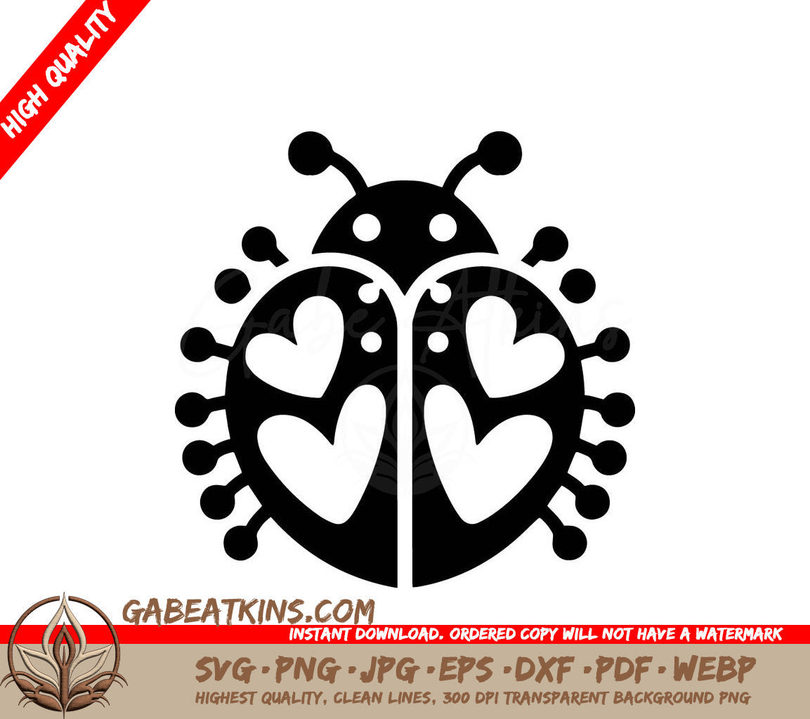 A Black And White Ladybug With Hearts On Its Wings SVG - Heart Ladybug SVG