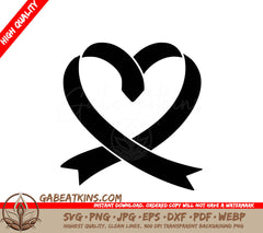 A Black And White Heart With A Ribbon Around It SVG - Heart Ribbon SVG