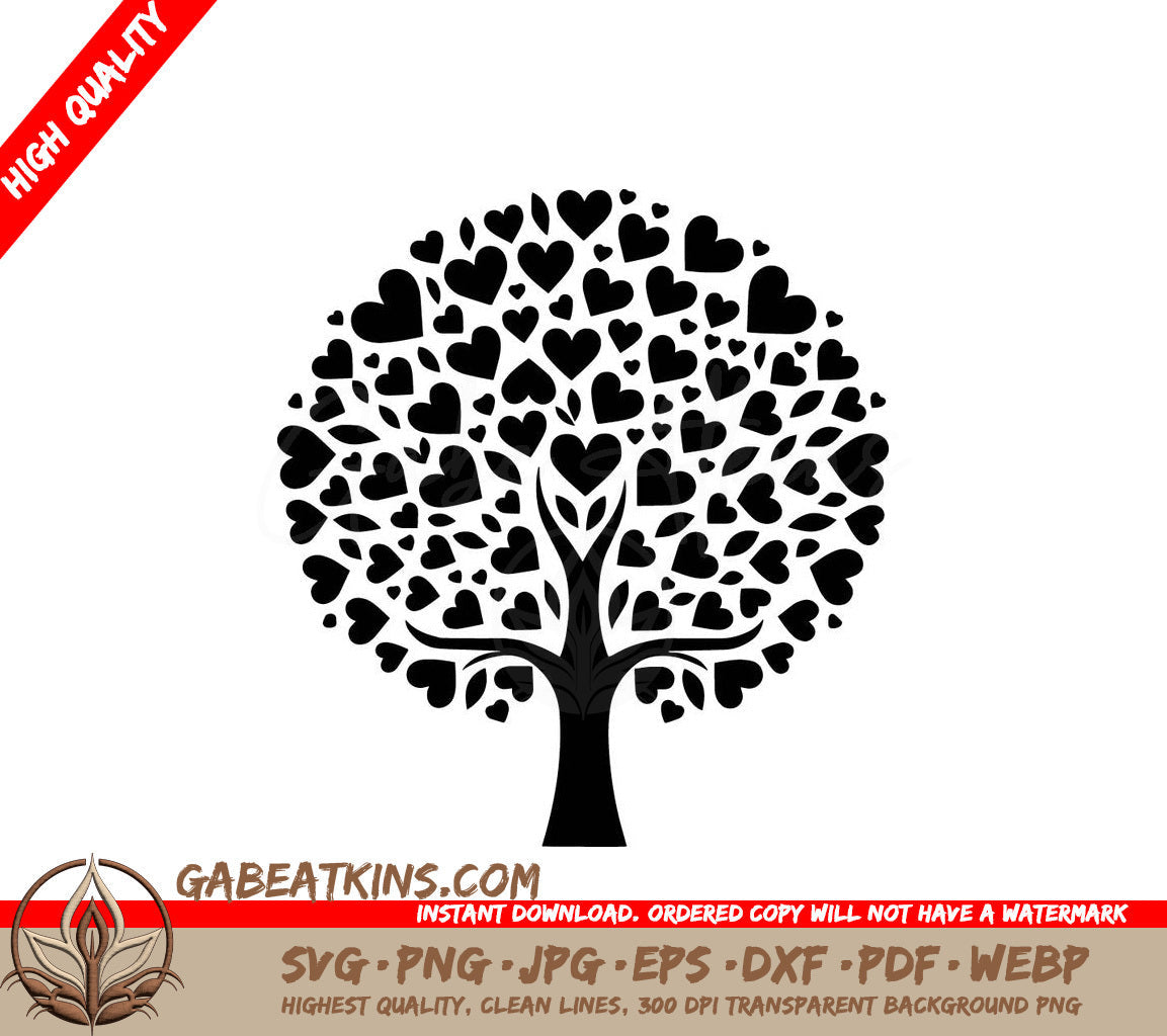 A Tree Made Of Hearts And Leaves On A White Background SVG - Heart Tree Canopy SVG