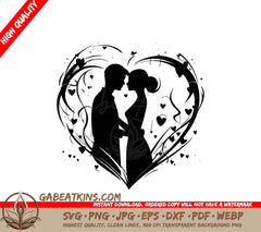 A Silhouette Of A Man And Woman In A Heart Surrounded By Hearts SVG - Heartbound Couple SVG