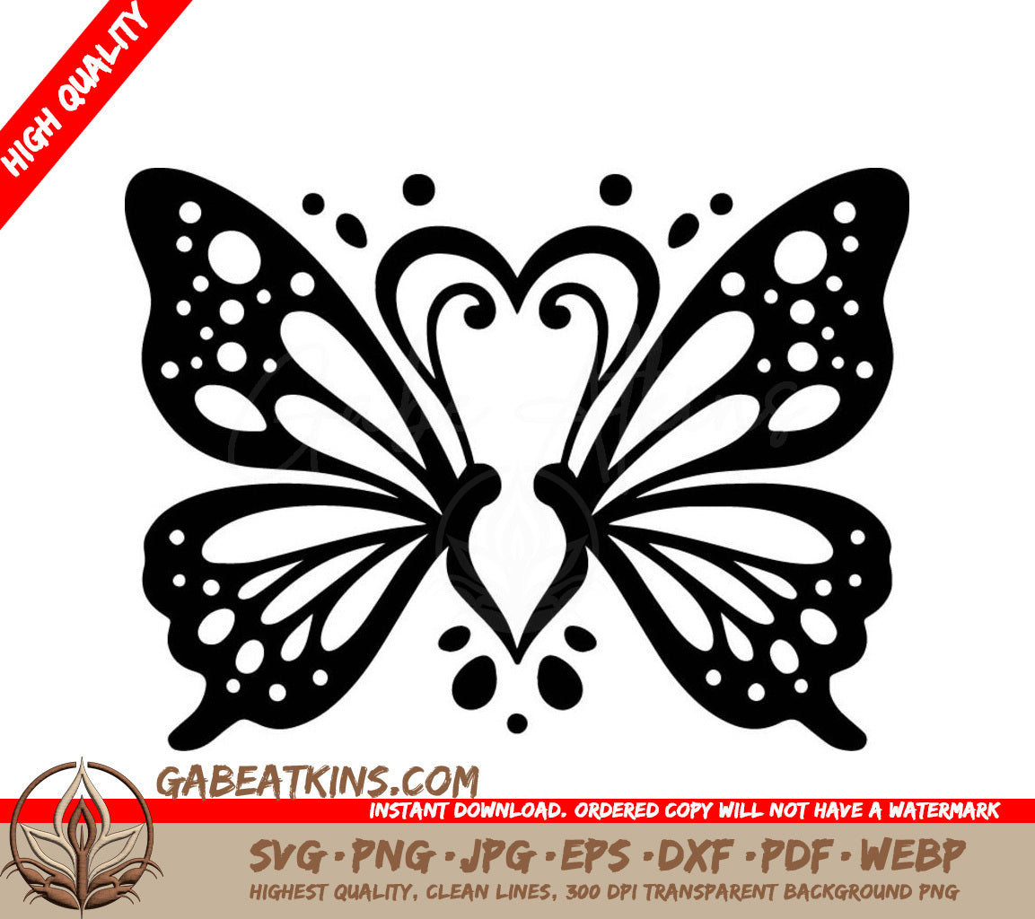 Heartfelt Butterfly Beauty SVG - A Black And White Butterfly With A Heart On Its Wings