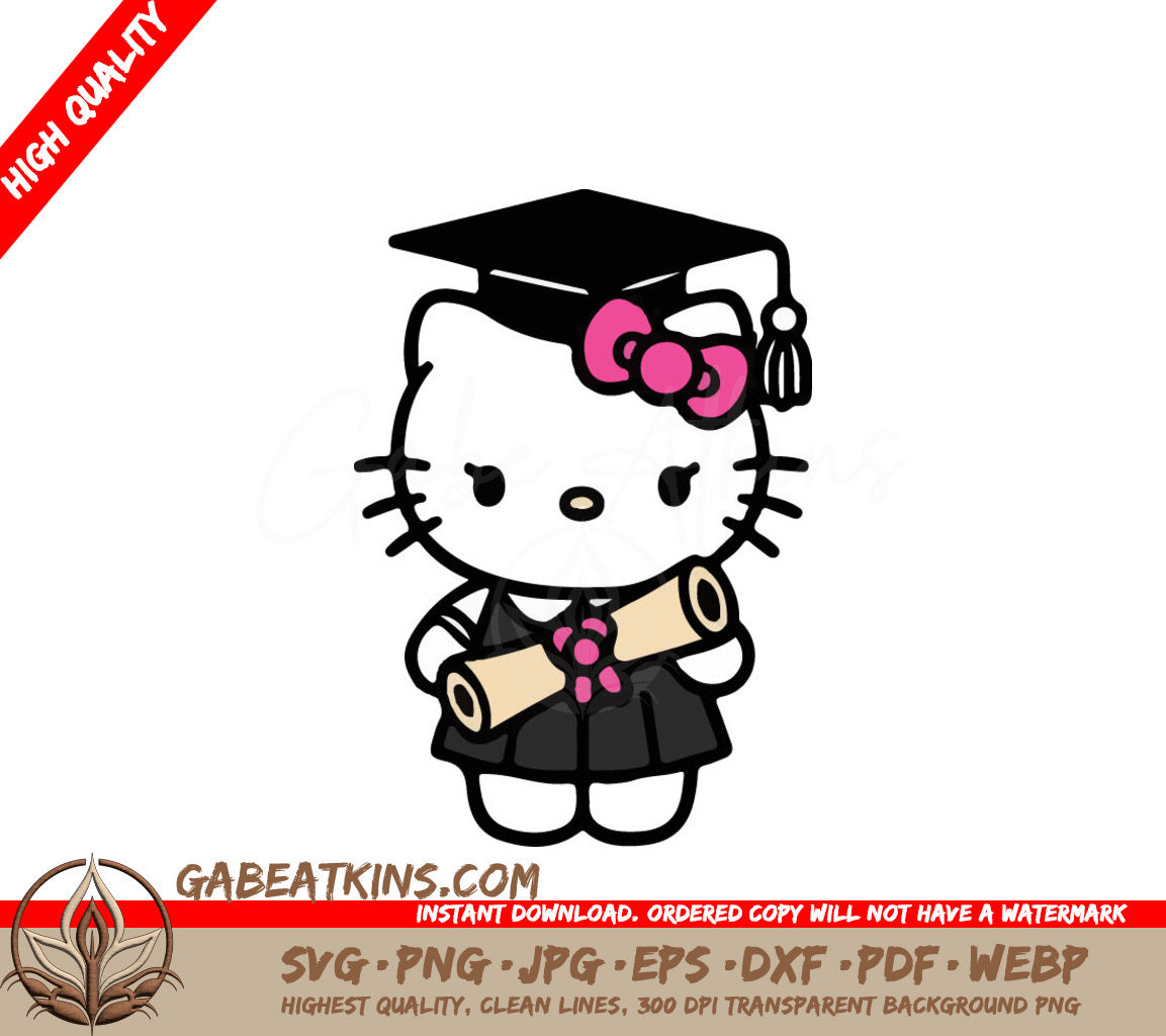 Hello Kitty Is Wearing A Graduation Cap And Holding A Diploma SVG - Hello Kitty Graduation holding a diploma SVG