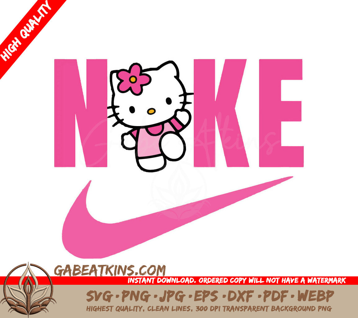 A Pink Nike Logo With Hello Kitty On It SVG - Hello Kitty Nike - Pink SVG