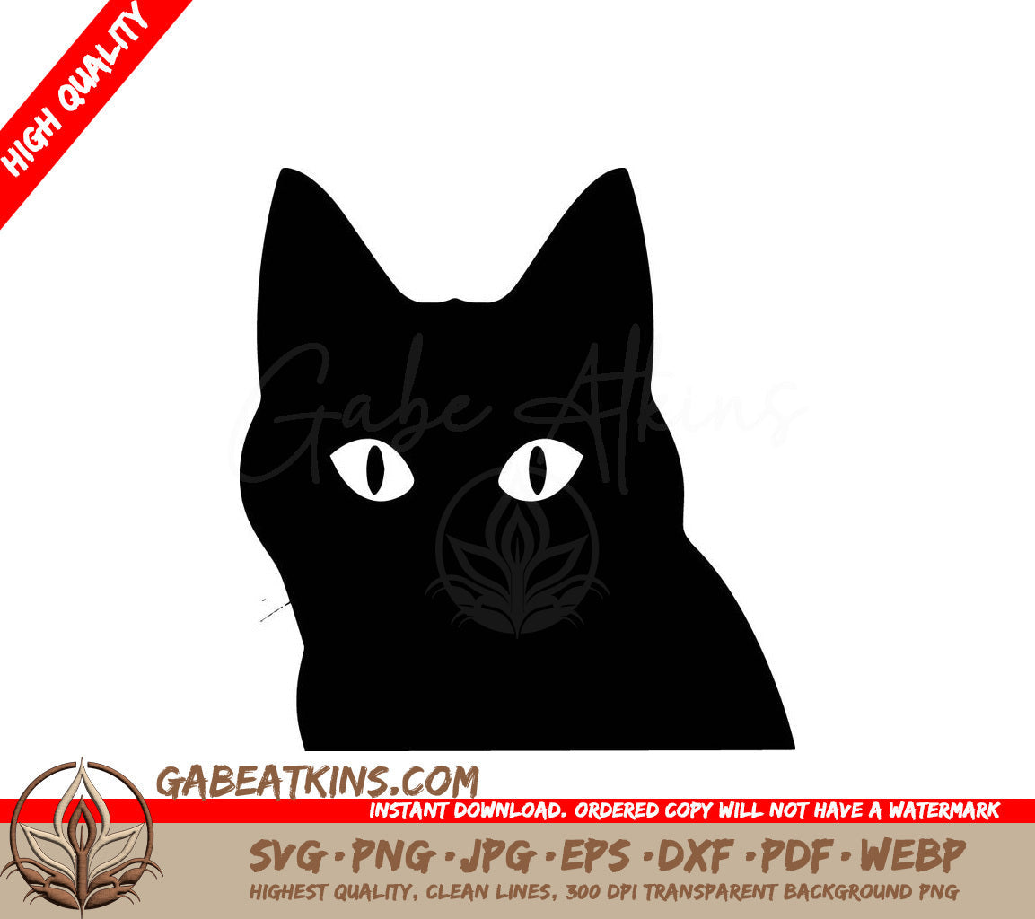 A Silhouette Of A Black Cat With White Eyes SVG - Hiding Cat SVG