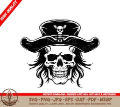 A Black And White Drawing Of A Pirate Skull Wearing A Cowboy Hat