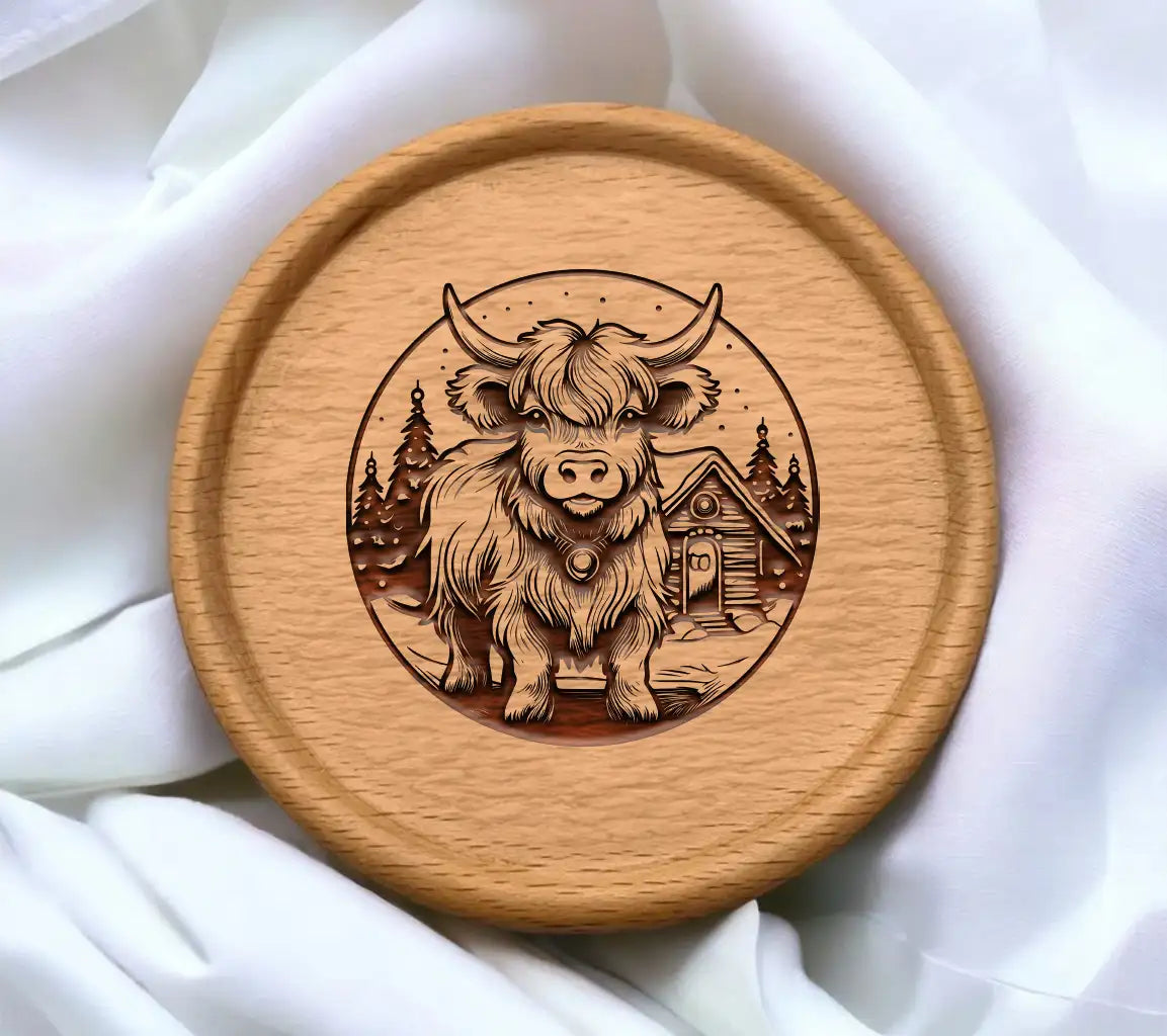 Highland Cow Christmas Cabin SVG -  Drawing SVG