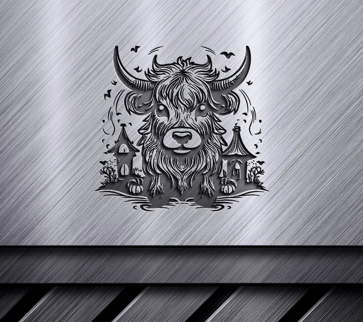 Highland Cow Halloween SVG  Bull with Castle SVG