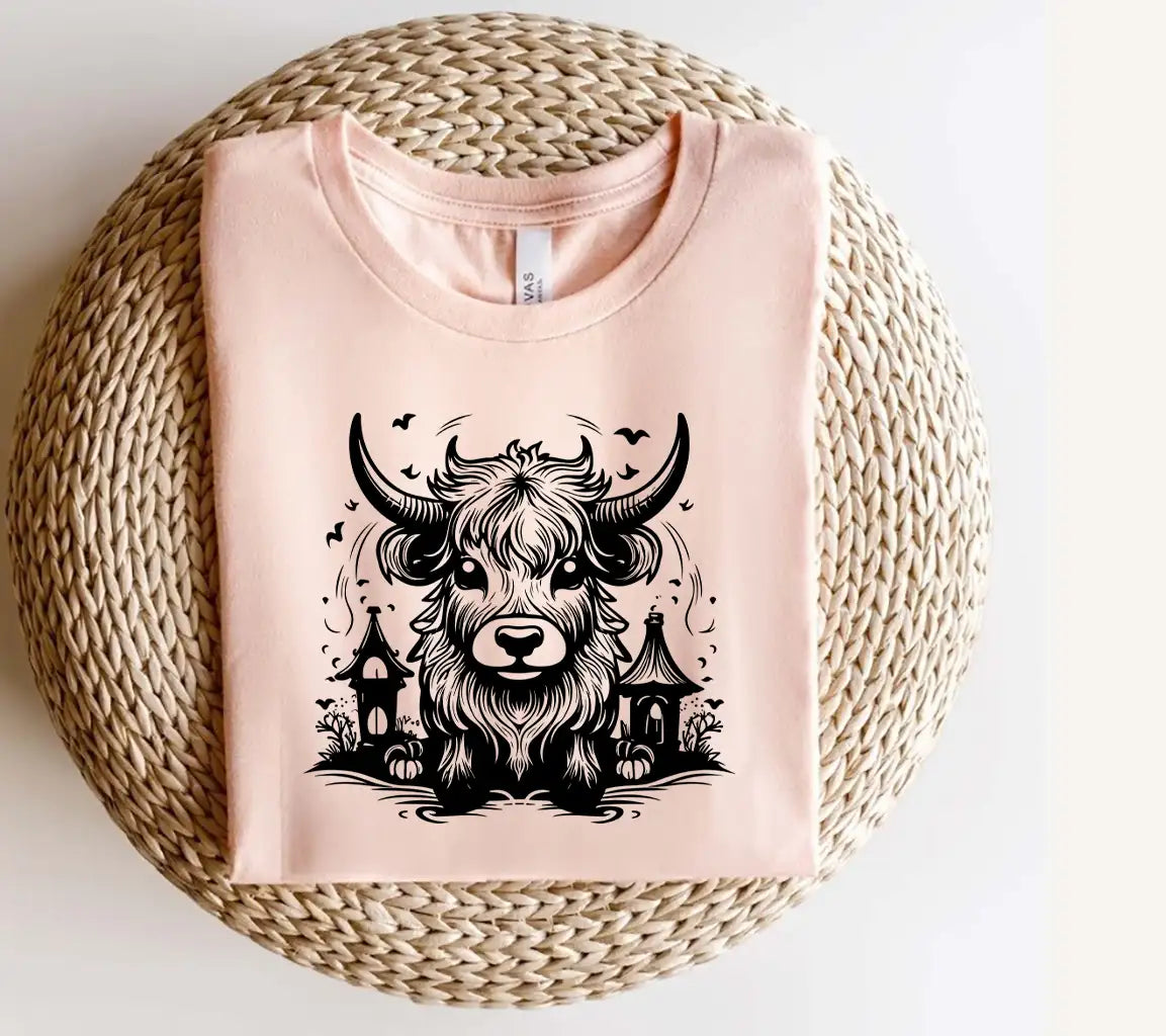 Highland Cow Halloween SVG  Bull with Castle SVG