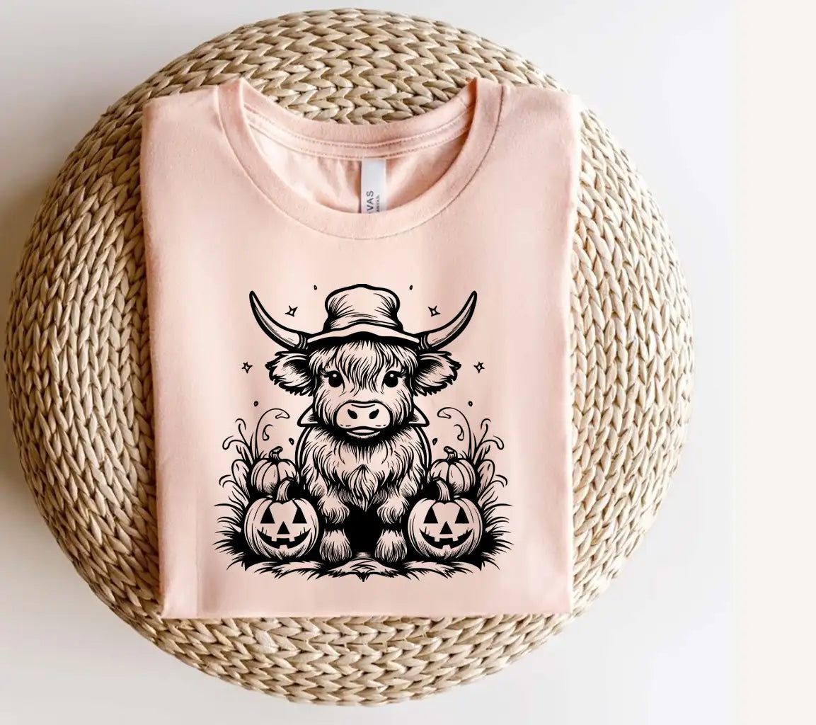 Highland Cow Witch Scarecrow SVG - Pumpkin Patch Halloween Design SVG