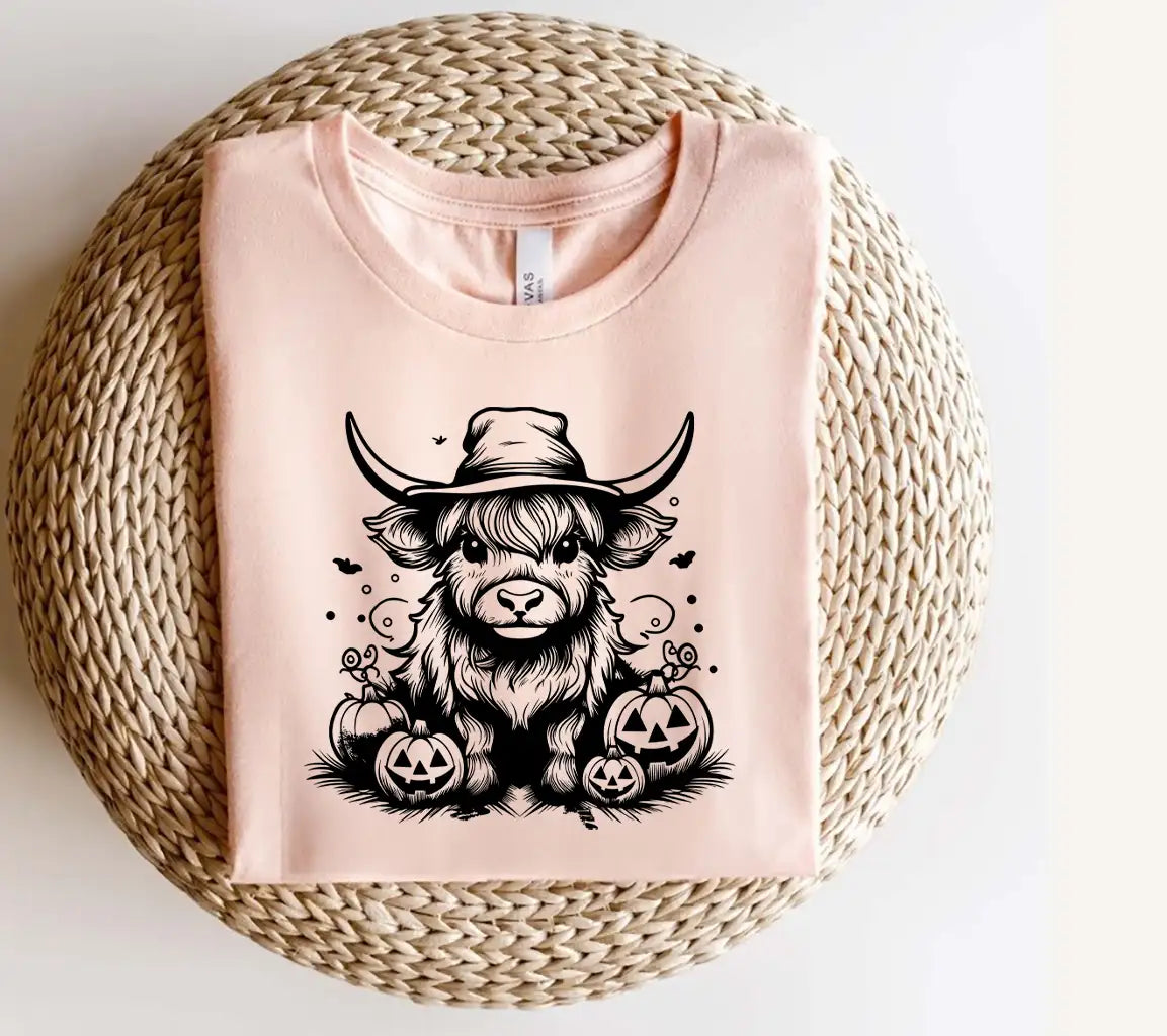 Highland Cow Witch Scarecrow SVG -  Pumpkin Patch Design SVG