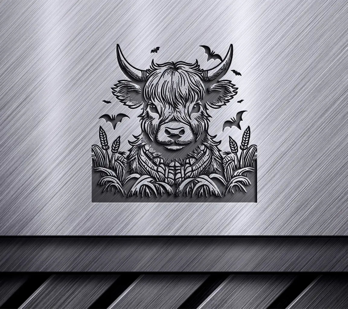  Bull with Bats SVG - Highland Cow Skeleton Moonlight Cornfield SVG