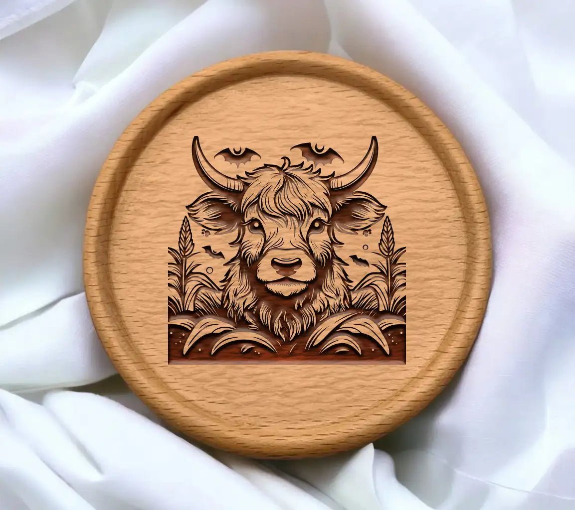  Bull with Bats SVG - Highland Cow Skeleton Moonlit Cornfield SVG