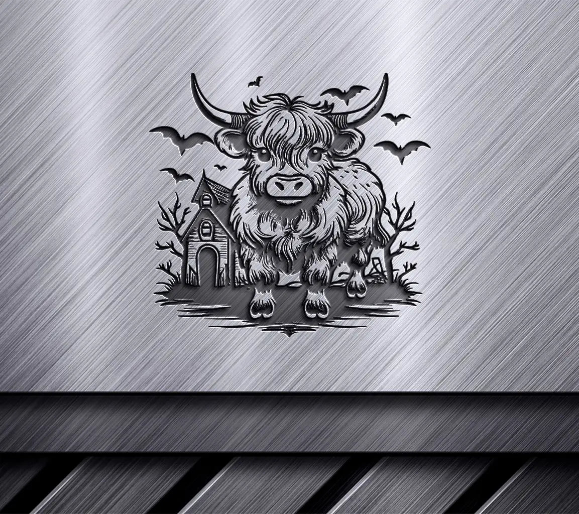 Halloween Highland Cow Bull & Bats SVG Design SVG